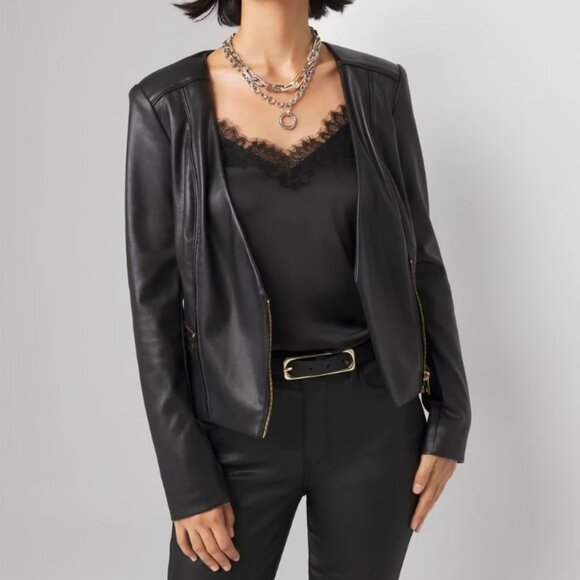 *NWT - WHBM BLACK VEGAN LEATHER MOTO JACKET - Black - Size 4 - Picture 2 of 6